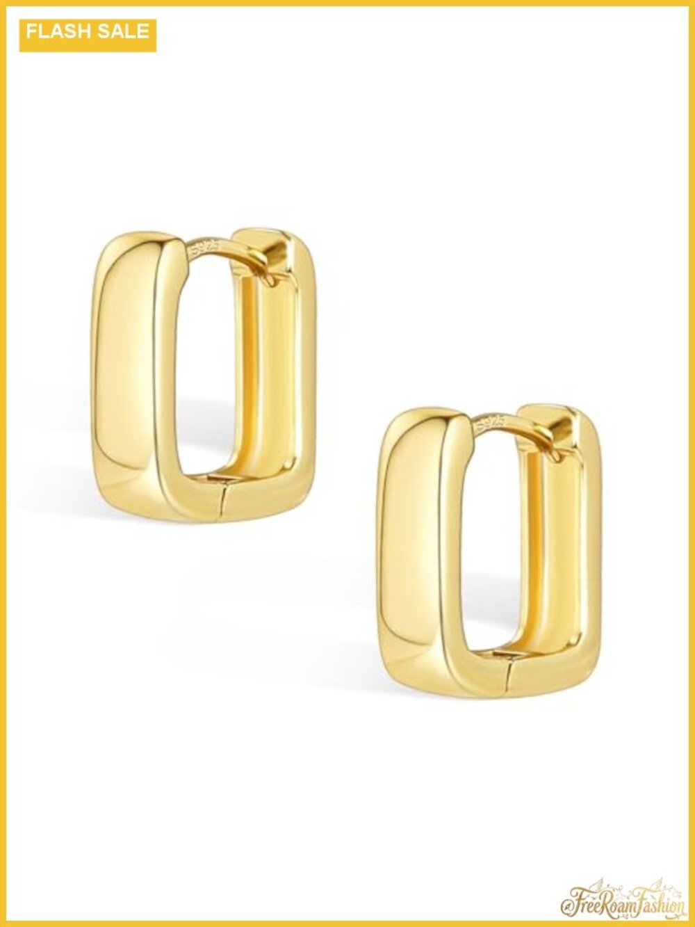 14K Gold Plated Small Square Chunky Huggie Hoop Earrings Hypoallergenic for